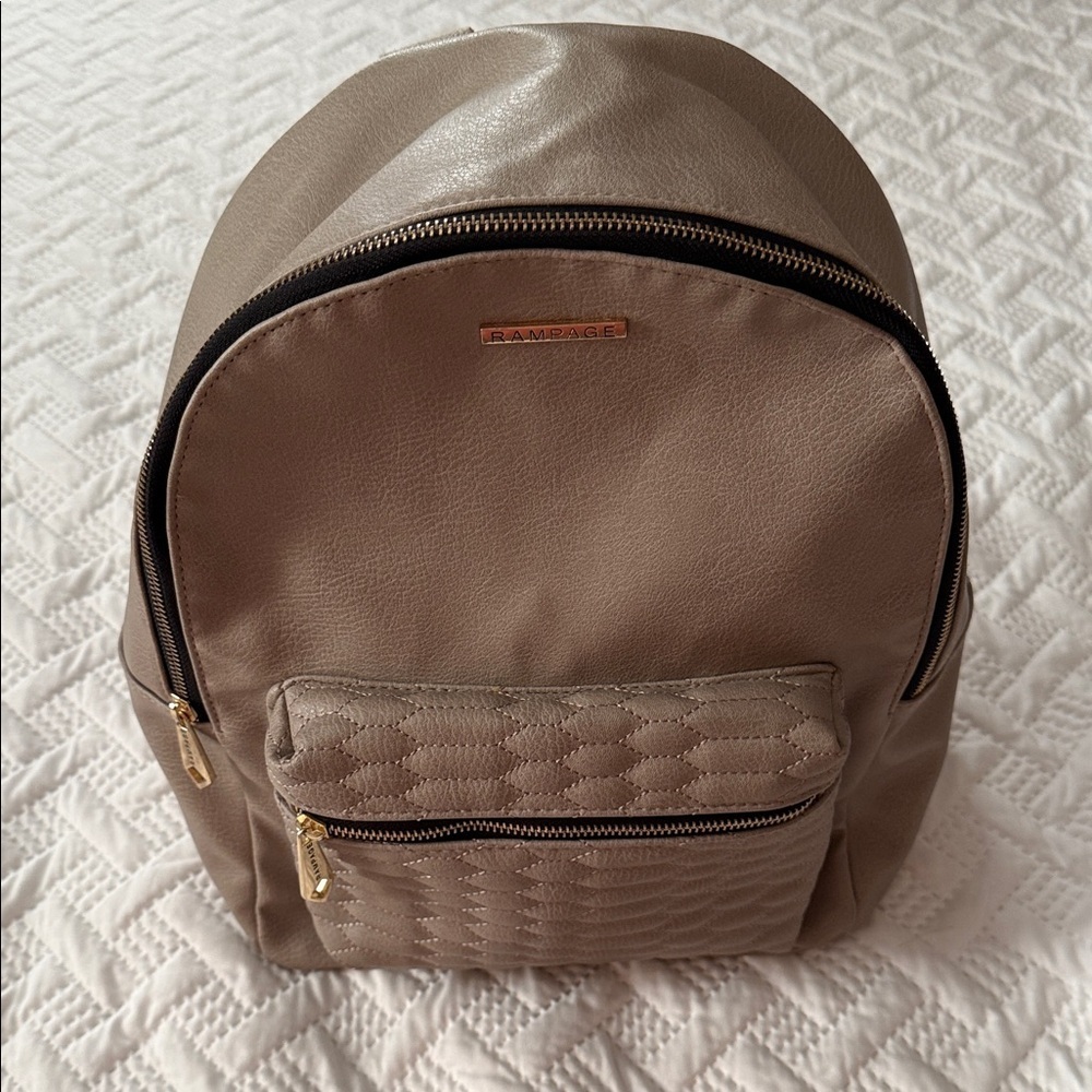 Rampage Taupe Quilted Front Pocket Mini Backpack with Gold Accents